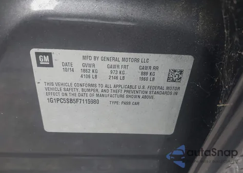 2015 Chevrolet Cruze 1Lt Auto z USA, uszkodzony, nr VIN 1G1PC5SB5F7115980